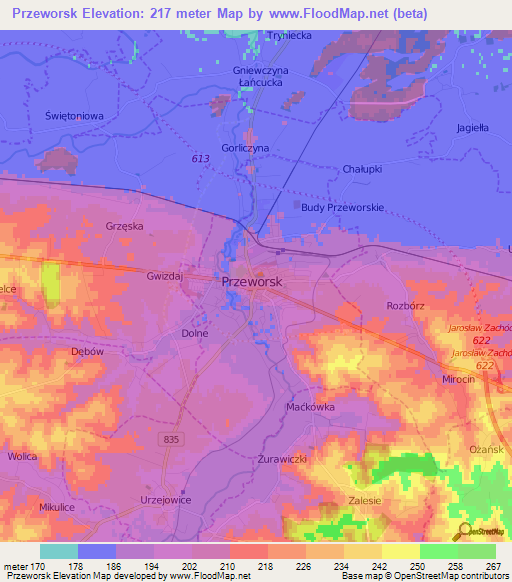 Przeworsk,Poland Elevation Map