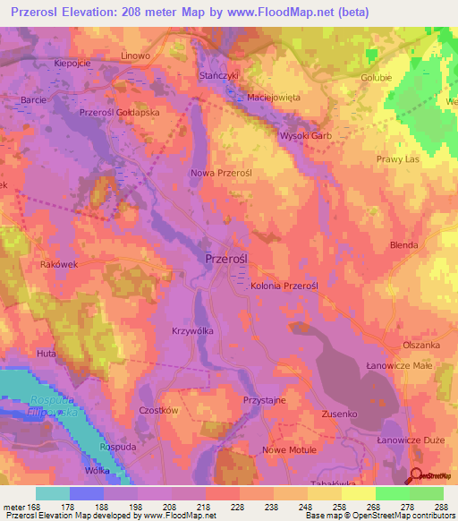 Przerosl,Poland Elevation Map