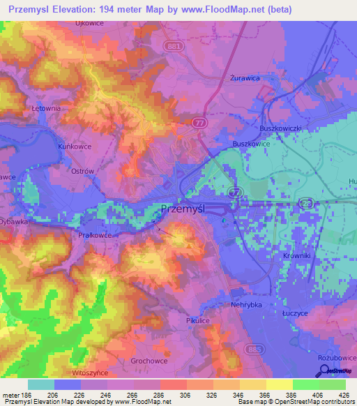 Przemysl,Poland Elevation Map
