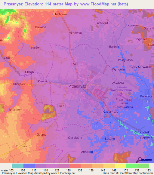 Przasnysz,Poland Elevation Map
