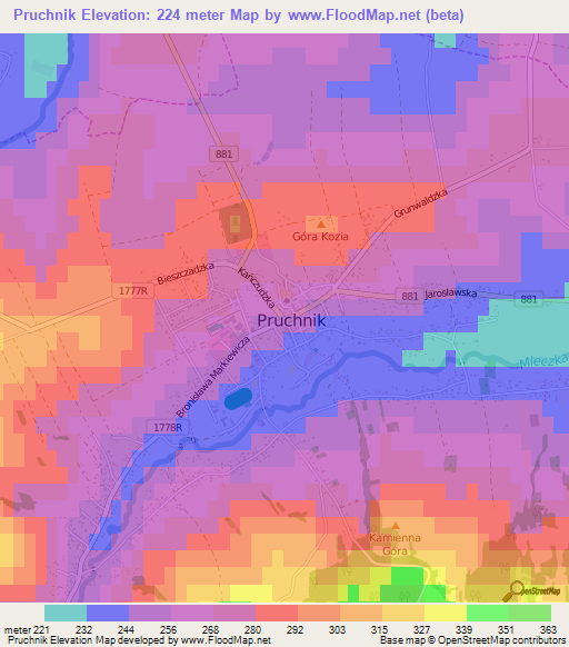 Pruchnik,Poland Elevation Map