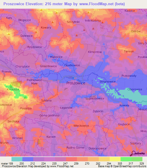 Proszowice,Poland Elevation Map