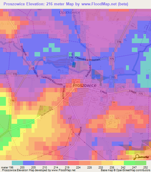 Proszowice,Poland Elevation Map