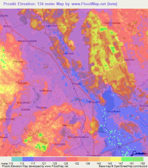 Prostki,Poland Elevation Map