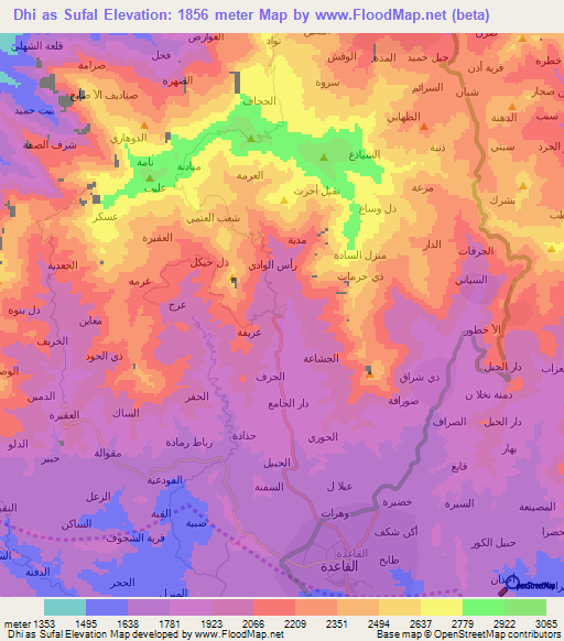 Dhi as Sufal,Yemen Elevation Map