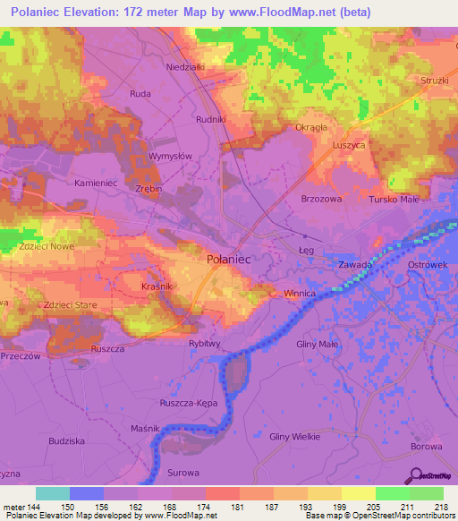 Polaniec,Poland Elevation Map