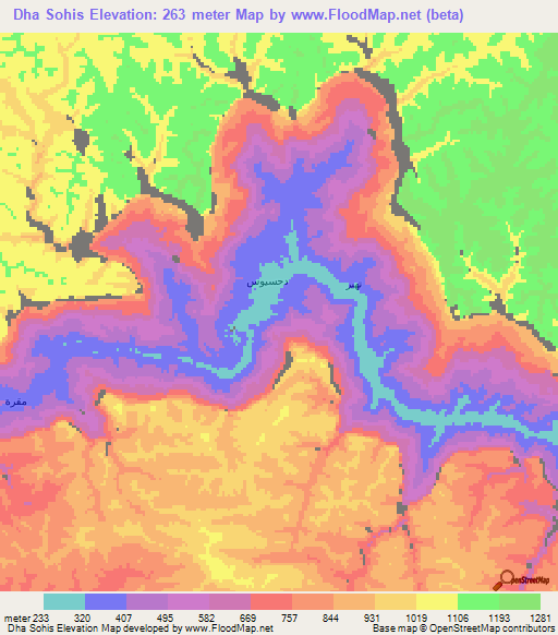 Dha Sohis,Yemen Elevation Map