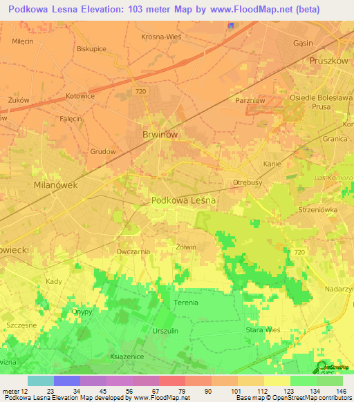 Podkowa Lesna,Poland Elevation Map