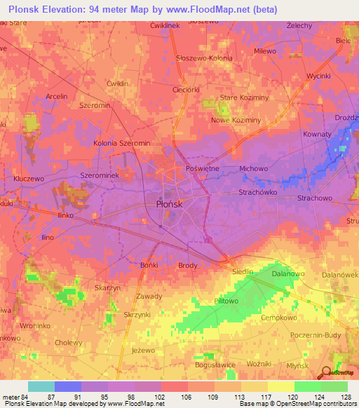 Plonsk,Poland Elevation Map