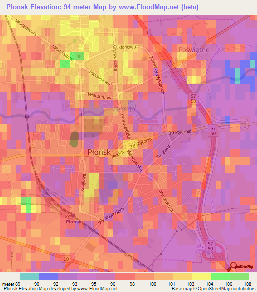 Plonsk,Poland Elevation Map