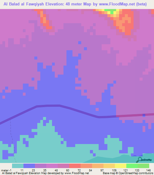 Al Balad al Fawqiyah,Yemen Elevation Map