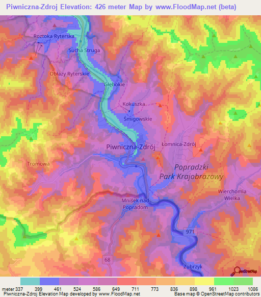 Piwniczna-Zdroj,Poland Elevation Map