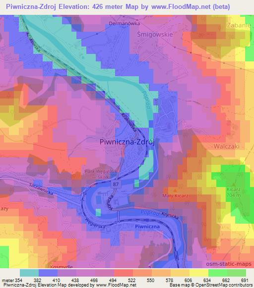 Piwniczna-Zdroj,Poland Elevation Map