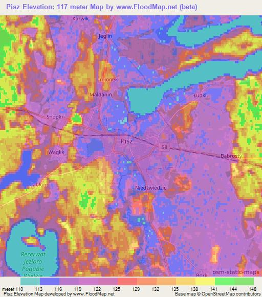 Pisz,Poland Elevation Map