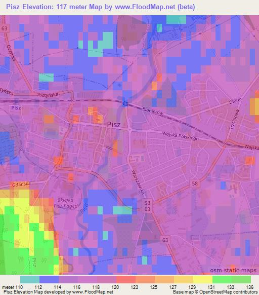 Pisz,Poland Elevation Map