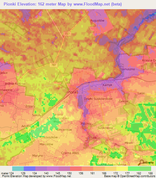 Pionki,Poland Elevation Map