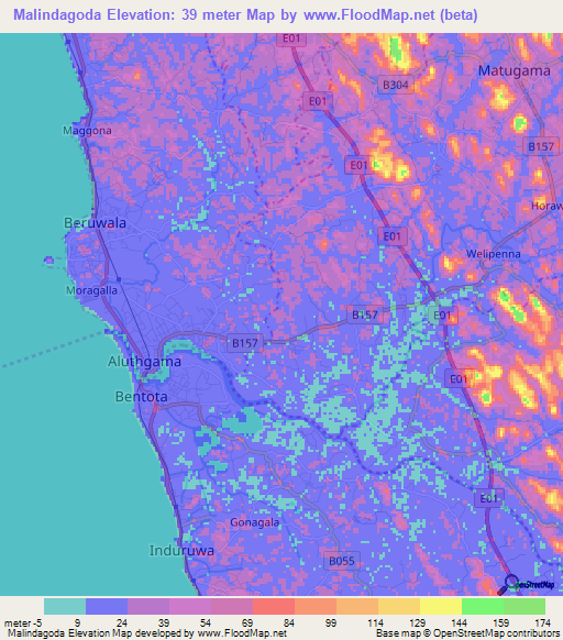 Malindagoda,Sri Lanka Elevation Map