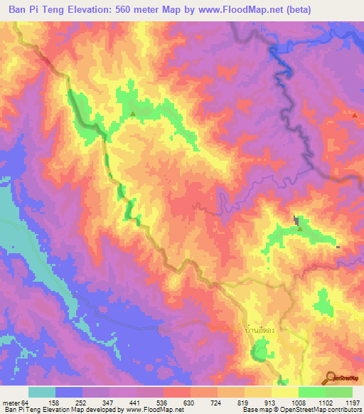 Ban Pi Teng,Thailand Elevation Map