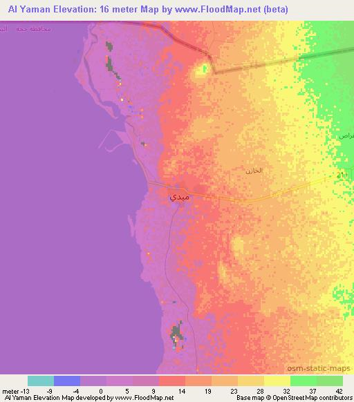 Al Yaman,Yemen Elevation Map