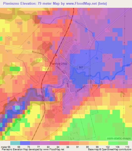 Pieniezno,Poland Elevation Map