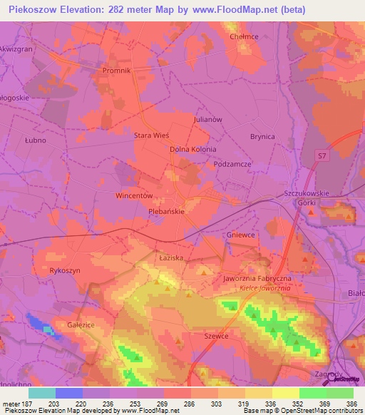 Piekoszow,Poland Elevation Map