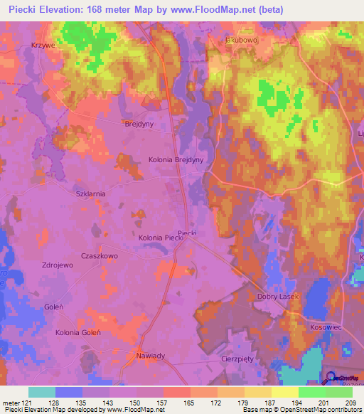 Piecki,Poland Elevation Map