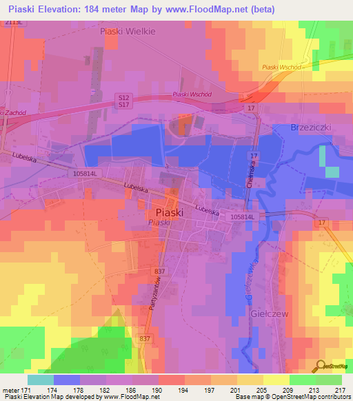 Piaski,Poland Elevation Map