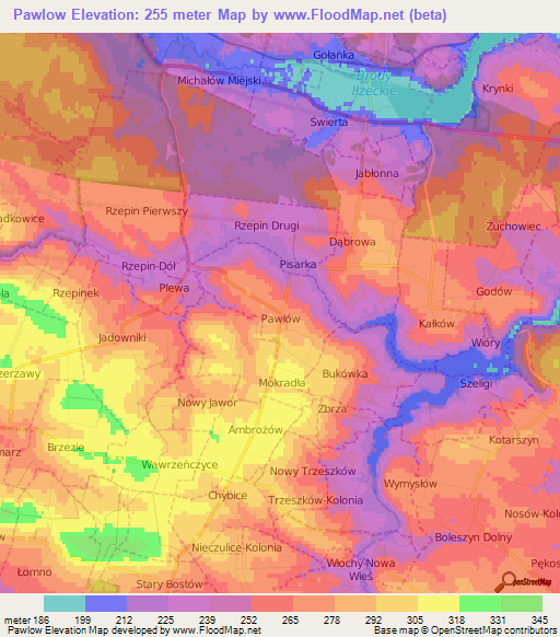 Pawlow,Poland Elevation Map