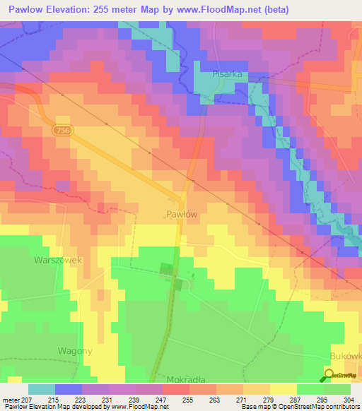 Pawlow,Poland Elevation Map