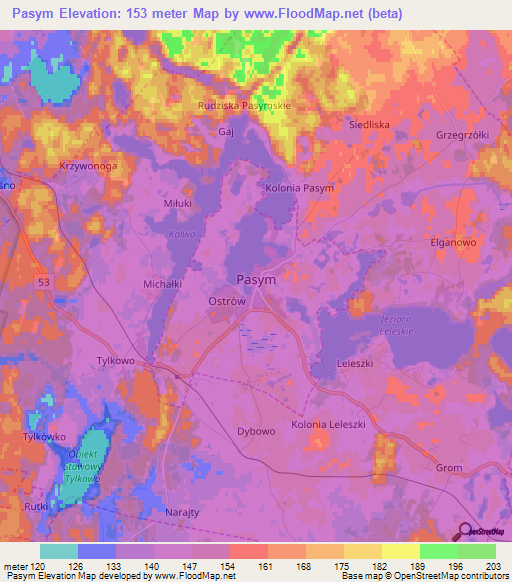 Pasym,Poland Elevation Map