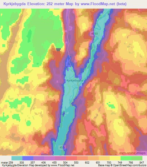 Kyrkjebygda,Norway Elevation Map