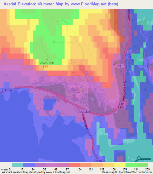 Aksdal,Norway Elevation Map