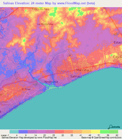 Salinas,Uruguay Elevation Map