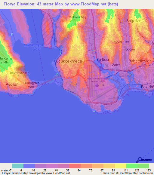 Florya,Turkey Elevation Map
