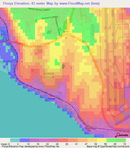 Florya,Turkey Elevation Map