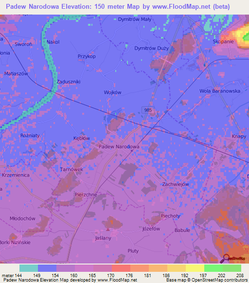 Padew Narodowa,Poland Elevation Map