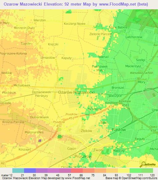 Ozarow Mazowiecki,Poland Elevation Map