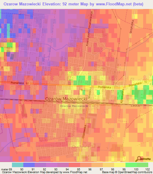 Ozarow Mazowiecki,Poland Elevation Map