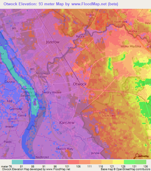 Otwock,Poland Elevation Map