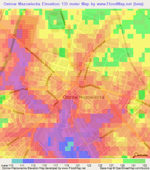 Ostrow Mazowiecka,Poland Elevation Map