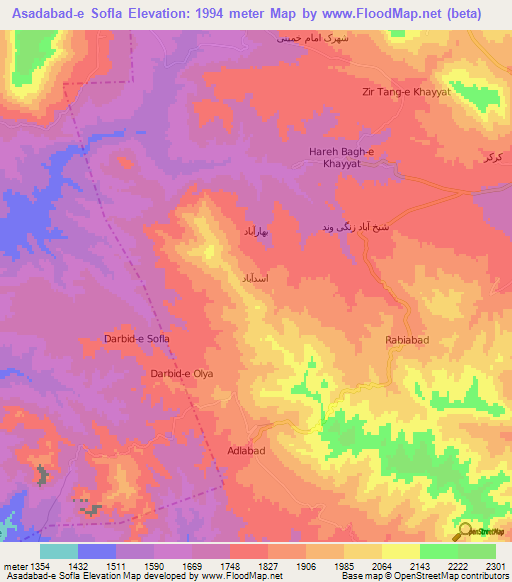 Asadabad-e Sofla,Iran Elevation Map