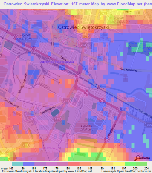 Ostrowiec Swietokrzyski,Poland Elevation Map