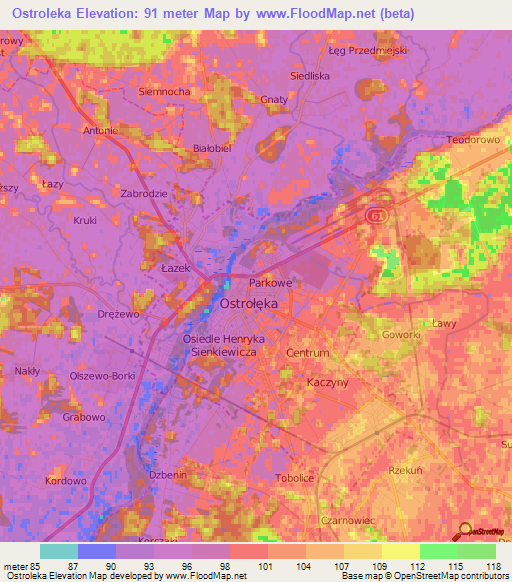 Ostroleka,Poland Elevation Map