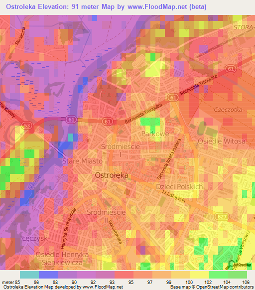 Ostroleka,Poland Elevation Map