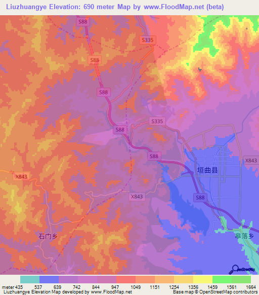 Liuzhuangye,China Elevation Map