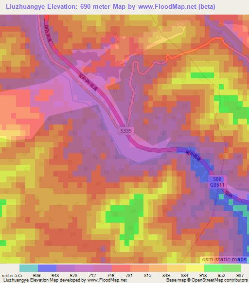 Liuzhuangye,China Elevation Map