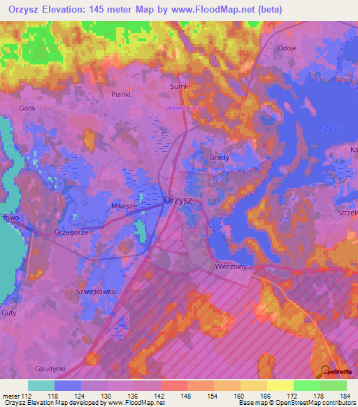 Orzysz,Poland Elevation Map
