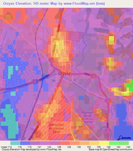 Orzysz,Poland Elevation Map