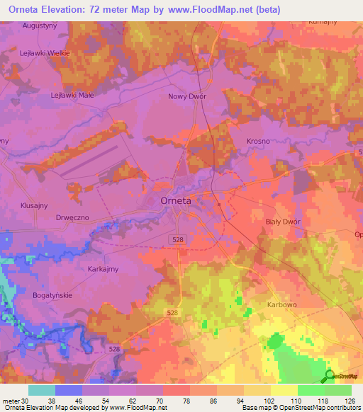 Orneta,Poland Elevation Map