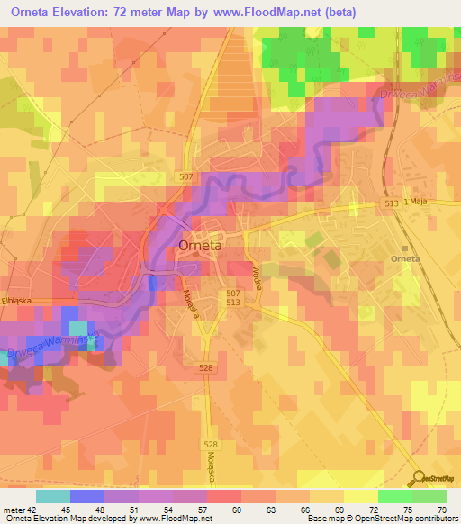 Orneta,Poland Elevation Map